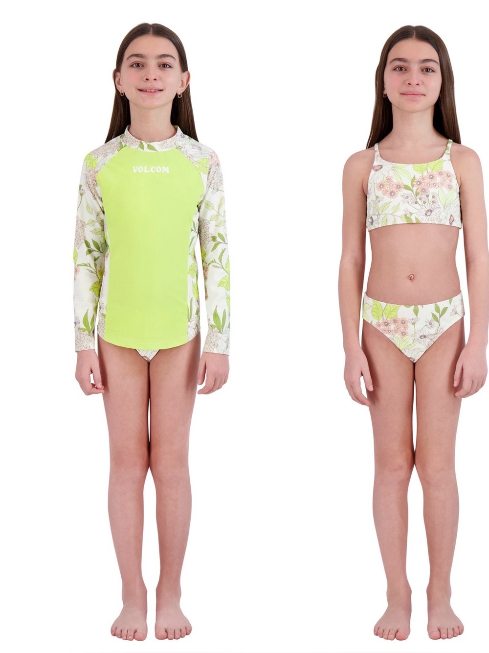 Volcom Lime Green Floral Girls' Rashguard and Bikini Set